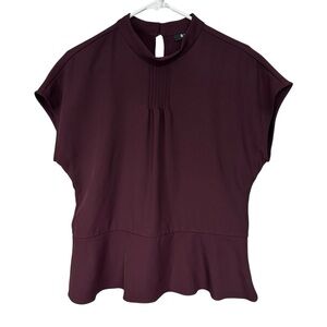 DKNY Burgundy Plum Peplum Short Sleeve Blouse Small